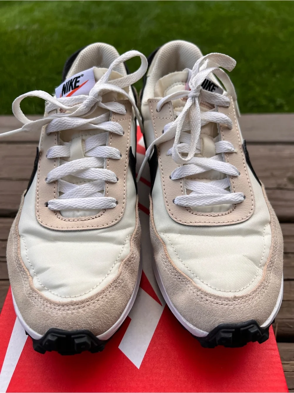 Women’s Nike Waffle Debut Sneakers - Black, Cream & Tan.